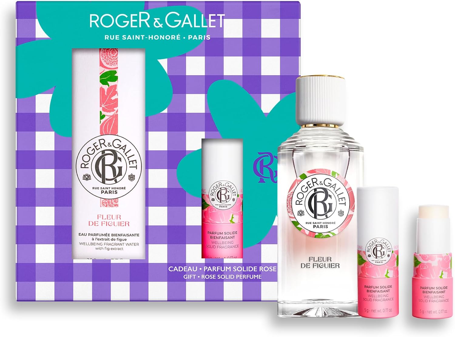 Detalle de RogerGallet Coffret Femme Fleur de Figuier et Rose – Eau de Parfum Relaxante et Parfum Solide Rose – édition Fête des Mères