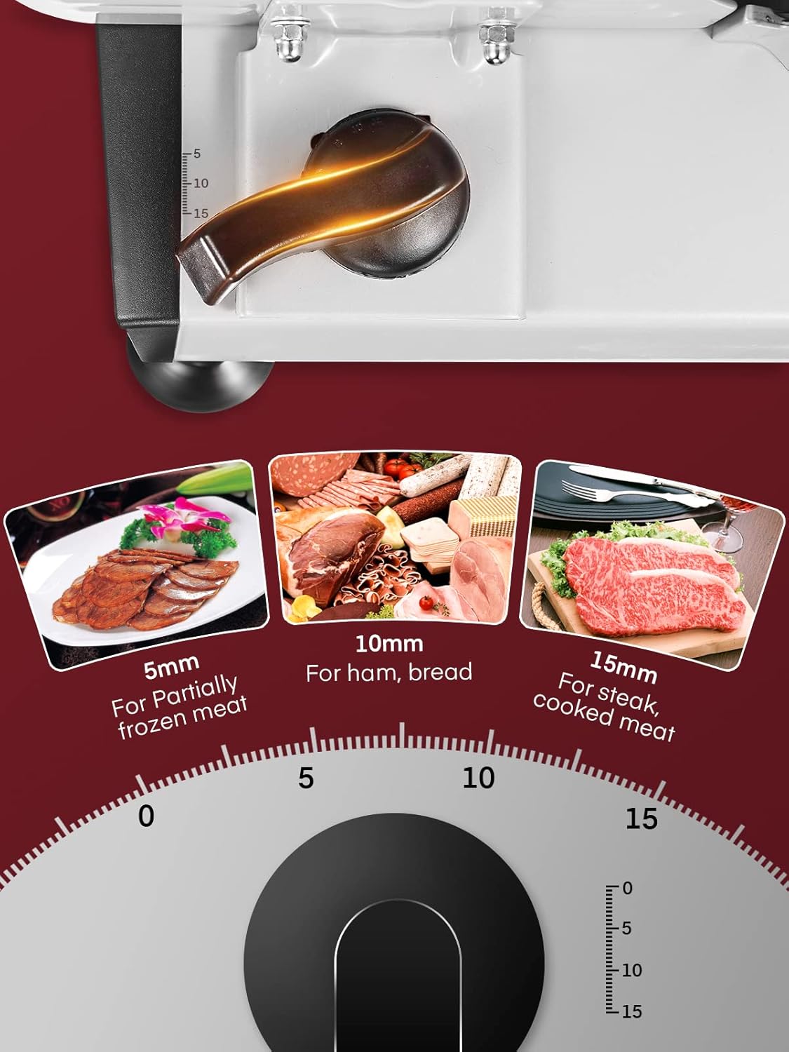 Thumbnail 4 de Trancheuse électrique 200W à jambon et saucisson – 2 lames amovibles (19 cm), réglage 0 à 15 mm, argent