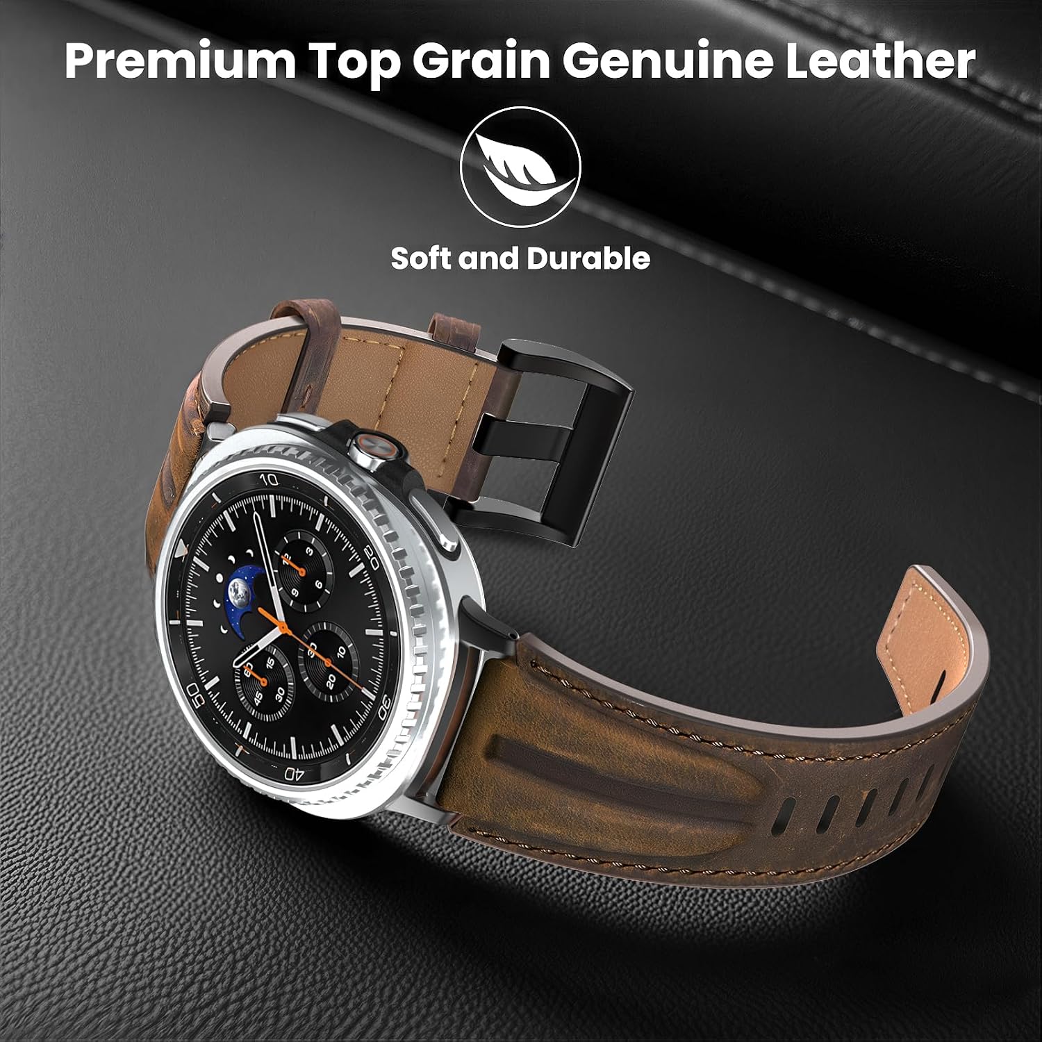 Detalle 2 de Bouixel Top Grain Genuine Leather Strap for Galaxy Watch 8 (40mm/44mm, Classic 46mm, 2025)