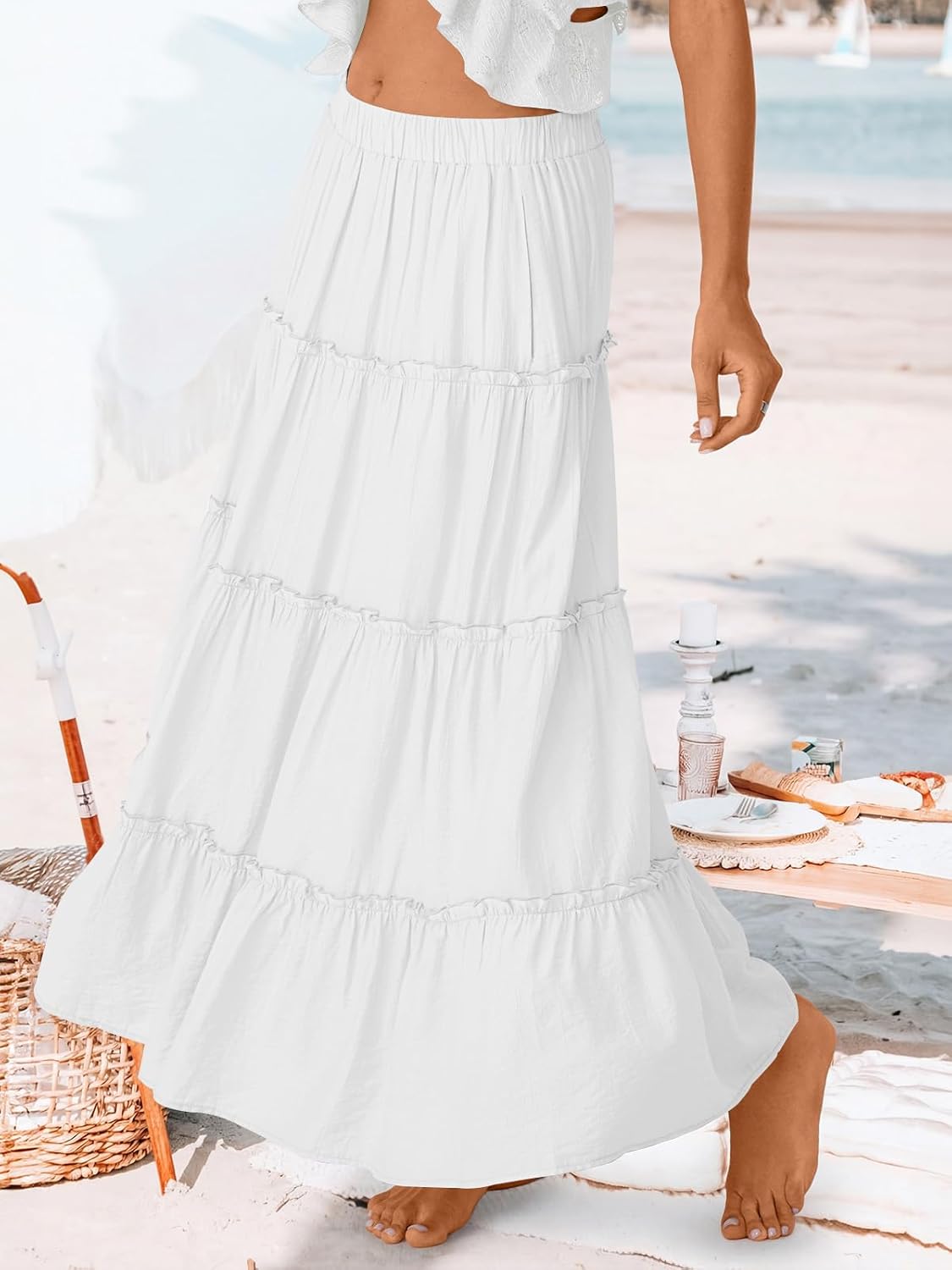 Thumbnail 2 de Trendy Queen Vacation Outfits Boho Maxi Skirt with Elastic High Waist and Pockets