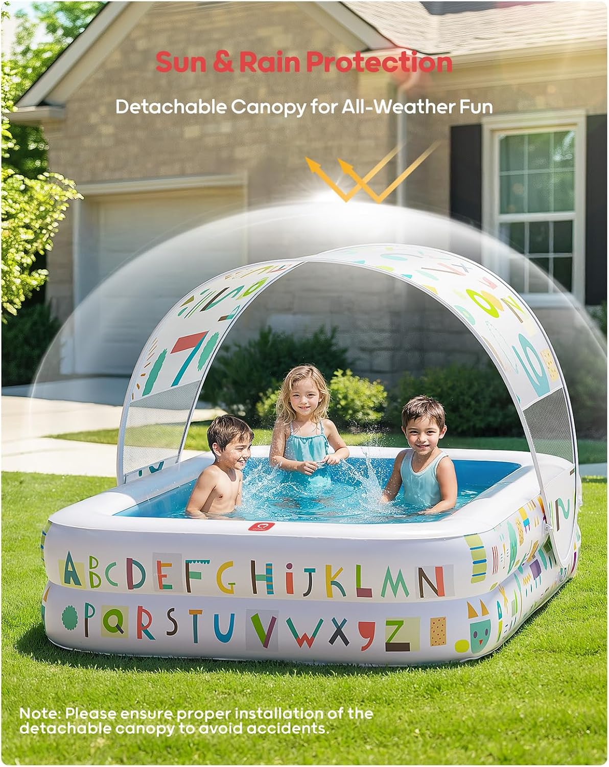 Thumbnail 4 de QPAU Kiddie Pool 65" x 39" Inflatable Pool with Canopy