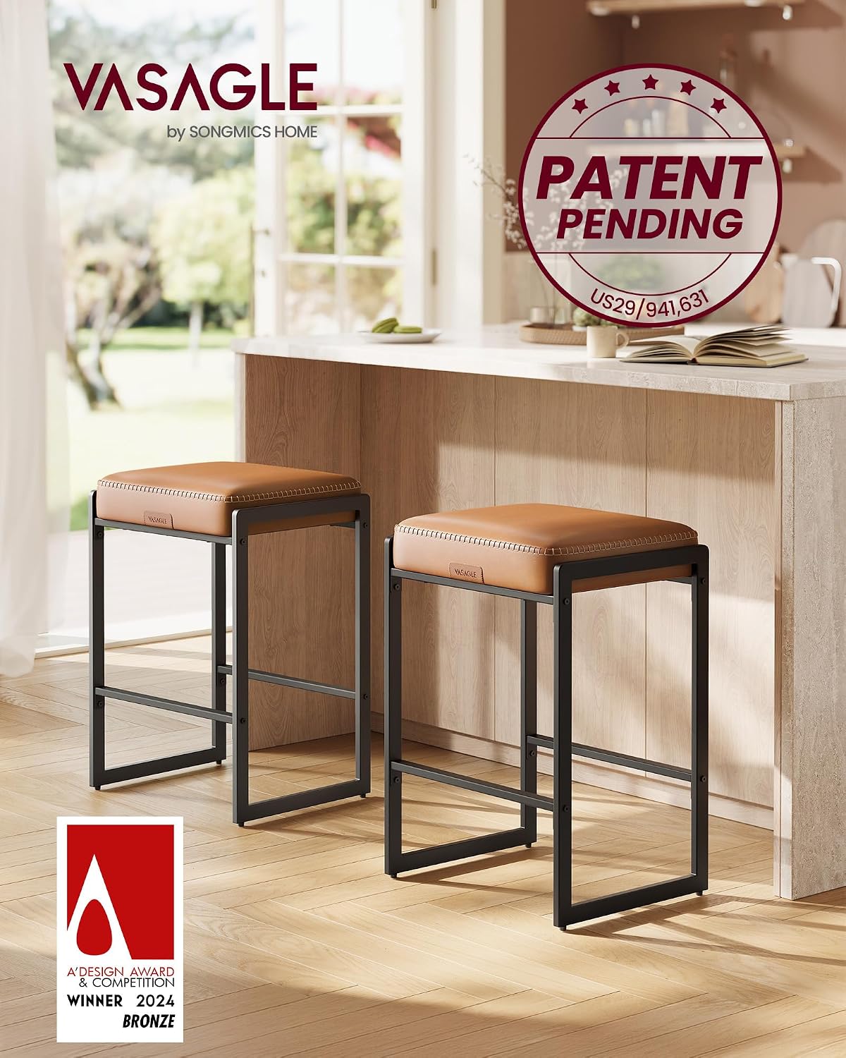 Thumbnail 2 de VASAGLE EKHO ULBC086K01 Bar Stools, Set of 2, 26-Inch, Caramel Brown