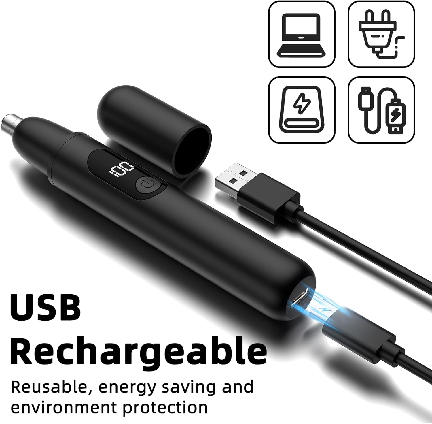 Thumbnail 2 de Nose Hair Trimmer – Rechargeable cordless nose and eyebrow trimming tool with LED light and dual-edge blades