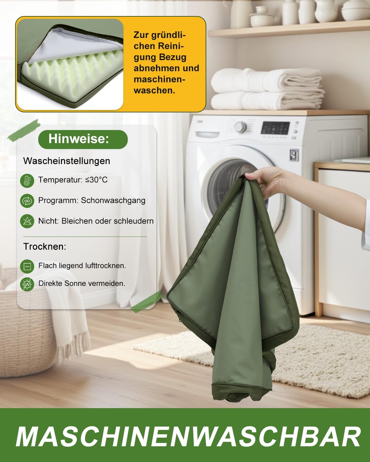 Thumbnail 4 de Favodormir Orthopädisches Hundebett für große Hunde (104 x 68 cm) mit abnehmbarem, wasserabweisendem Kunstlederbezug – grün