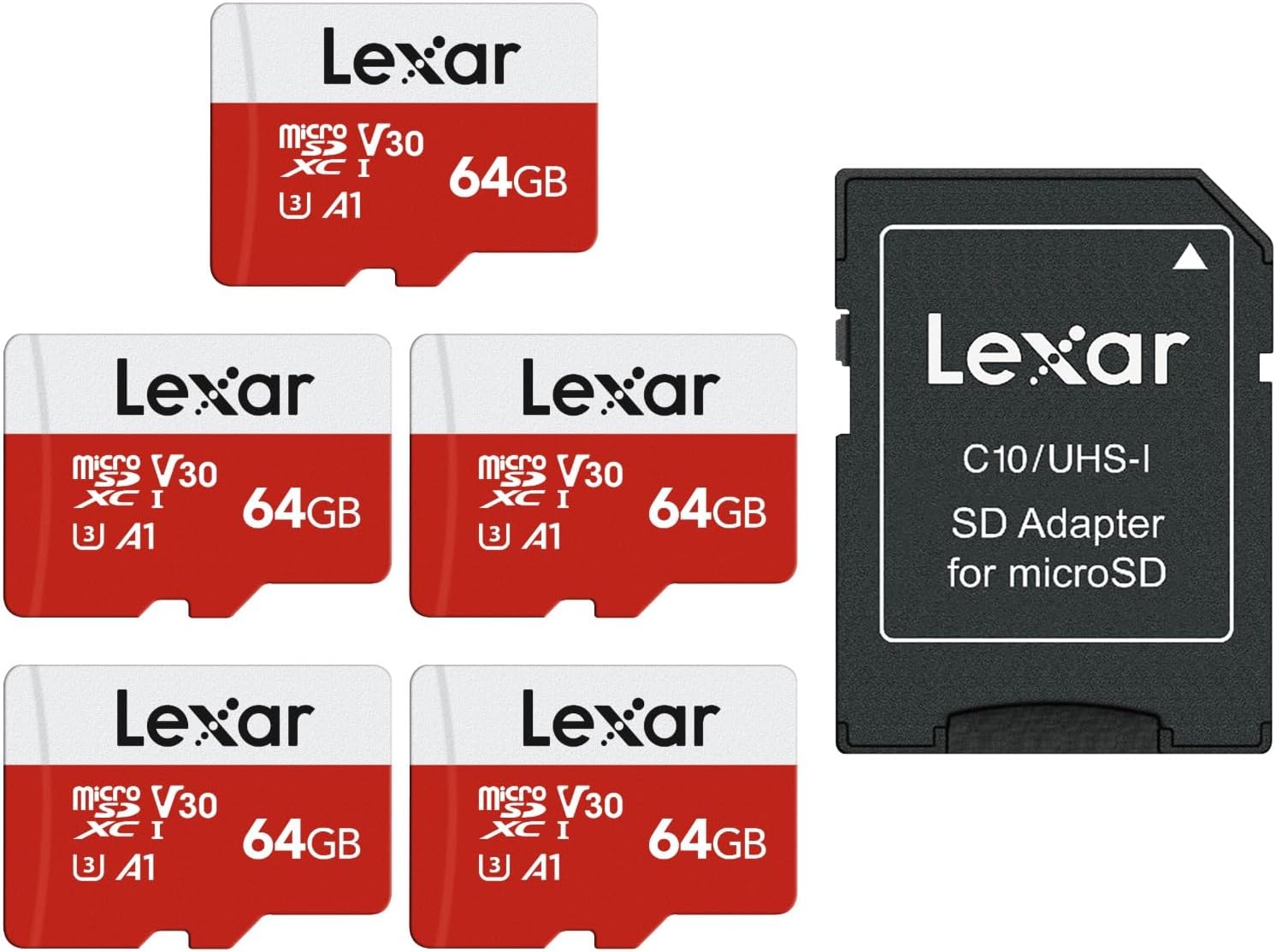 Detalle de Lexar E-Series 64GB microSDXC UHS-I Memory Card, 5-Pack, up to 100MB/s