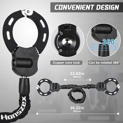 Detalle de Honszex Antivol Trotinette Électrique – Chaîne renforcée 92 cm avec sac étanche et clés