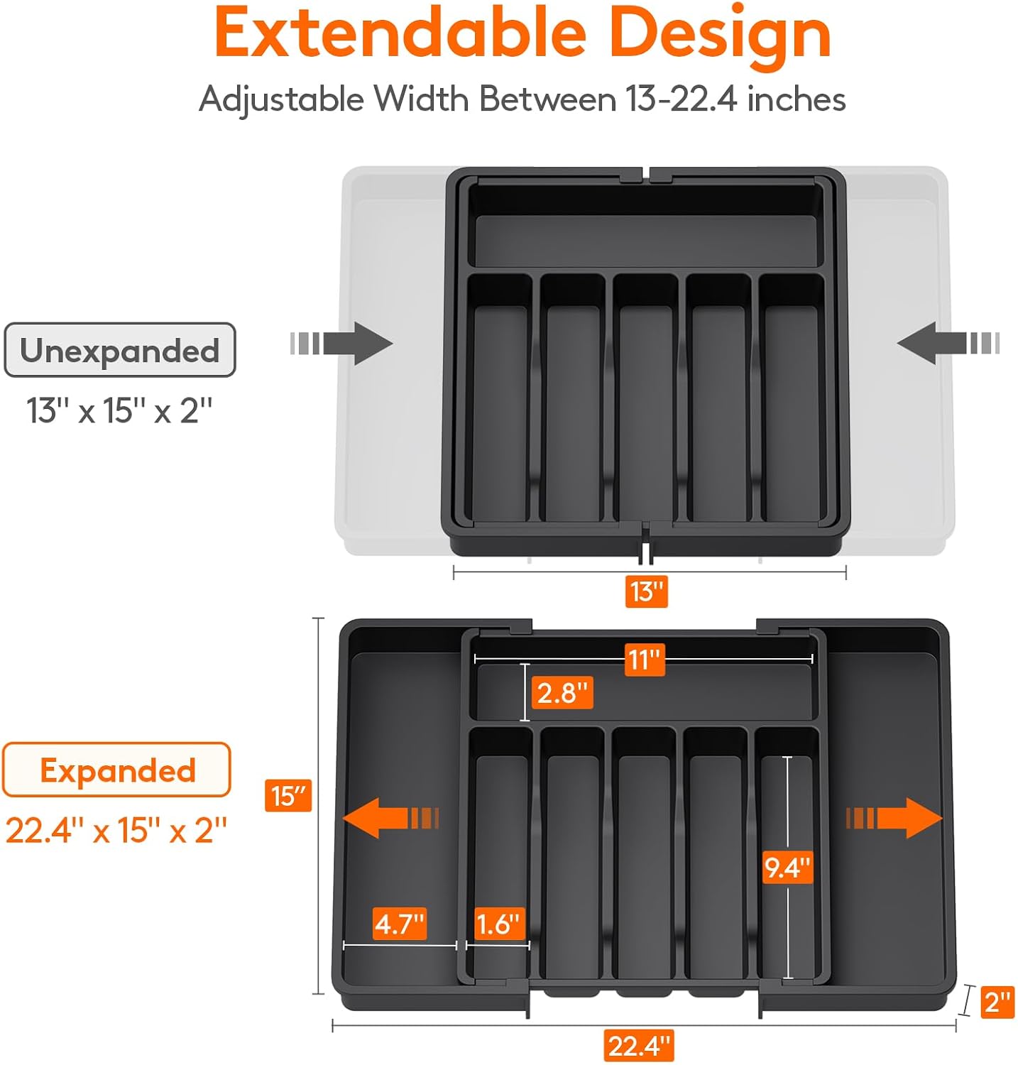 Detalle de Lifewit Silverware Drawer Organizer, 13–22.4-Inch Adjustable Width