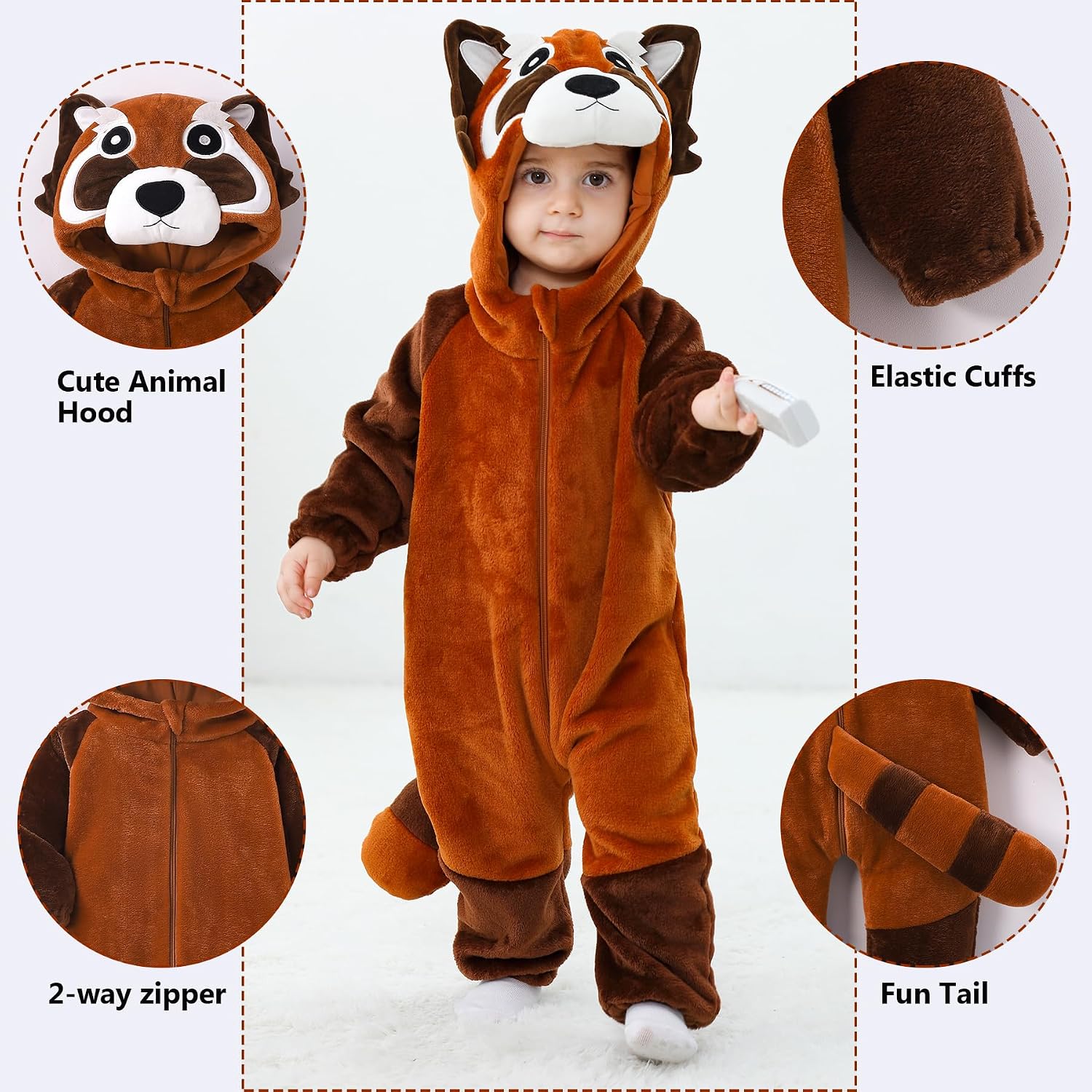 Detalle 2 de TONWHAR Baby Raccoon Romper, Polyester Flannel Halloween Costume and Playwear, 0-5T