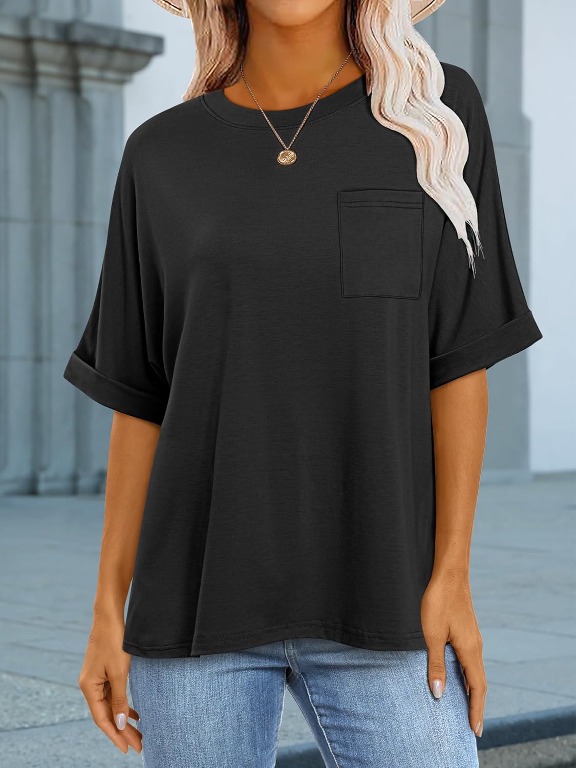 Thumbnail 5 de ANRABESS Women’s Oversized Short-Sleeve T-Shirt with Pocket (Loose Fit Summer Basic Tee)
