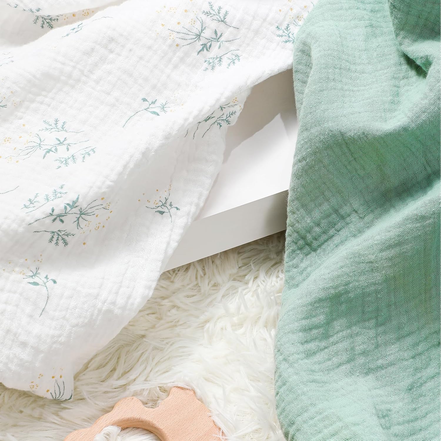 Thumbnail 1 de Peepeemax lot de 2 draps-housses en mousseline de coton 80x40 cm (couffin/berceau)