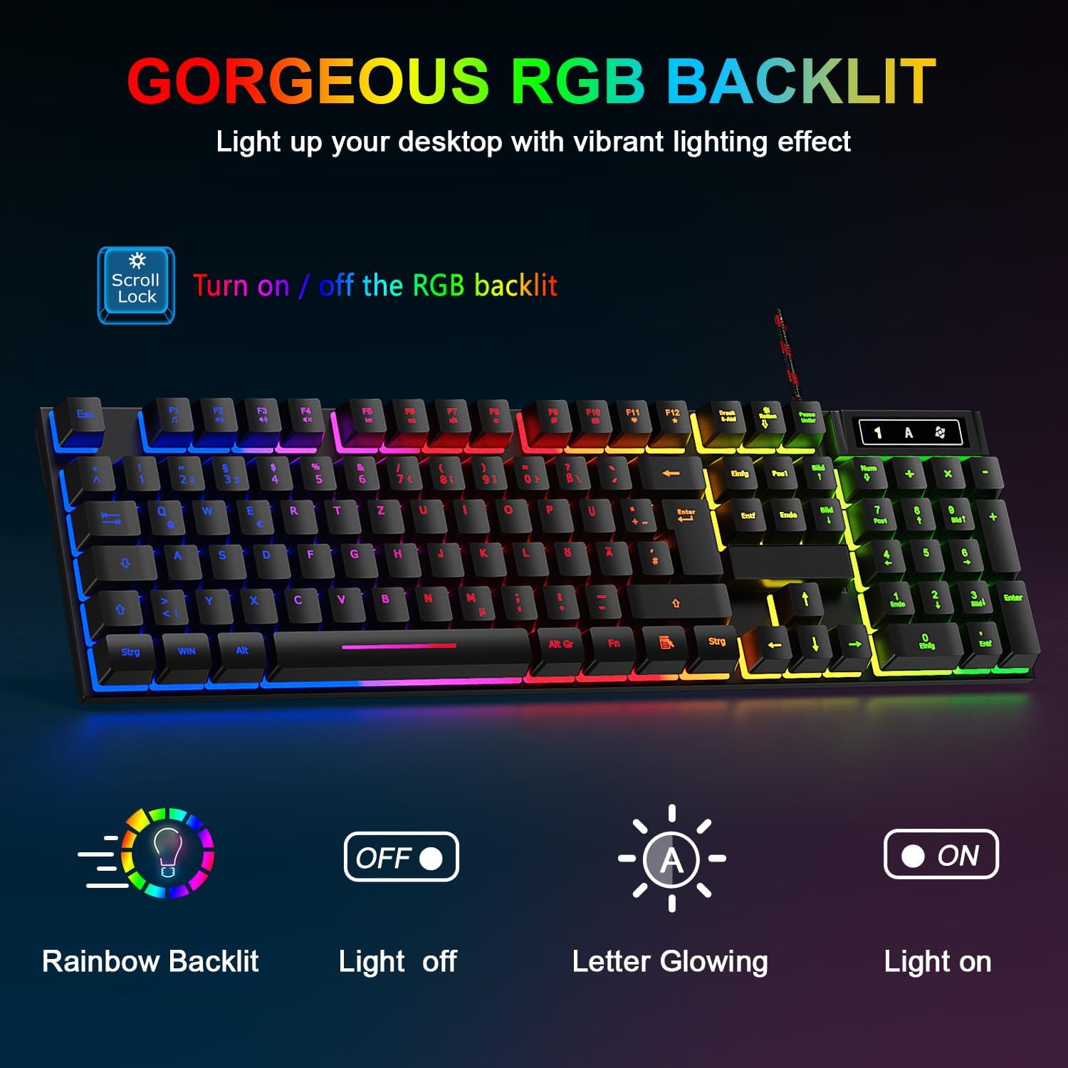 Thumbnail 1 de Rewurnth Gaming Tastatur Set 104 Tasten
