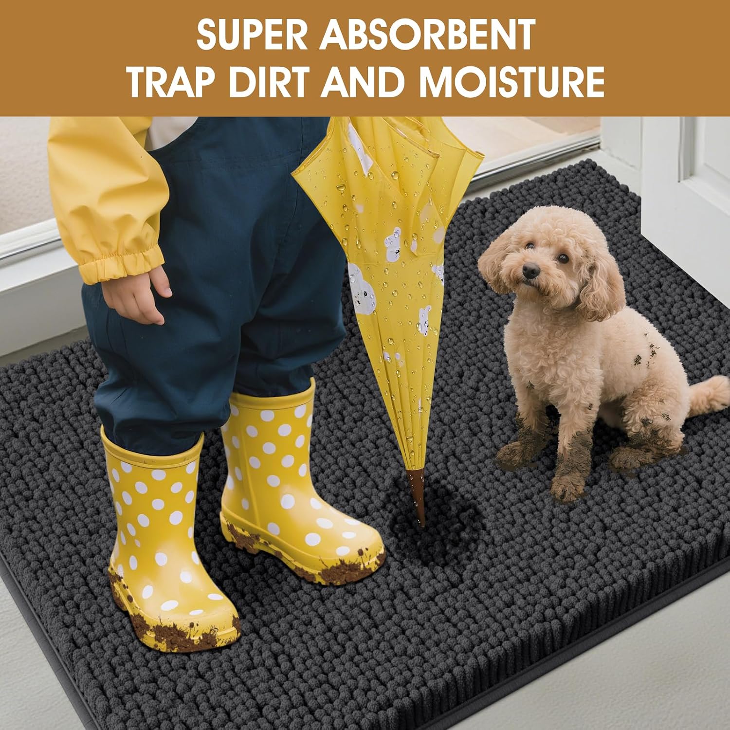 Detalle de IM HOME 2-Piece Chenille Dog Door Mats, 30 x 20-Inch, Non-Slip, Washable