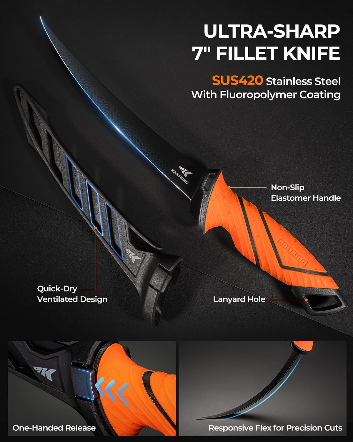 Detalle 2 de KastKing SteelStream Fishing Tool Set with Pliers, Fillet Knife, Scissors & Lip Gripper