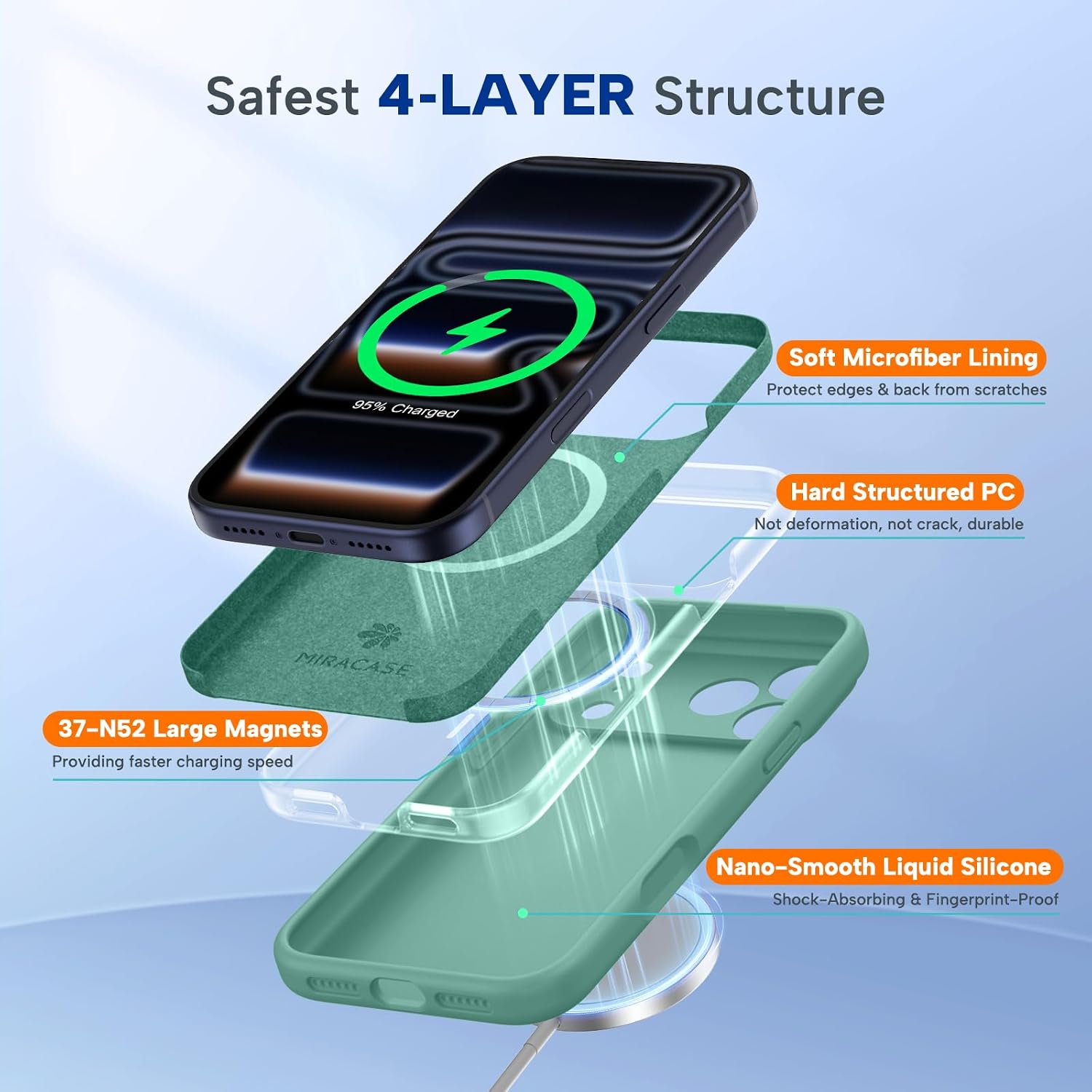Thumbnail 3 de Miracase Magnetic Liquid Silicone Case for iPhone 17 Pro (MagSafe) – Midnight Green