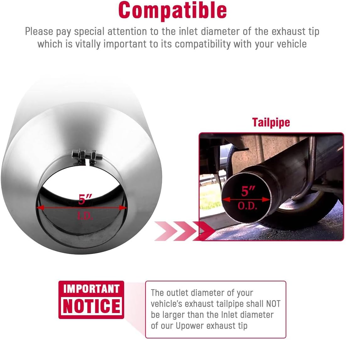 Thumbnail 1 de Upower 5" Inlet to 10" Outlet Exhaust Tip — 18" Stainless Bolt-On Diesel Tailpipe