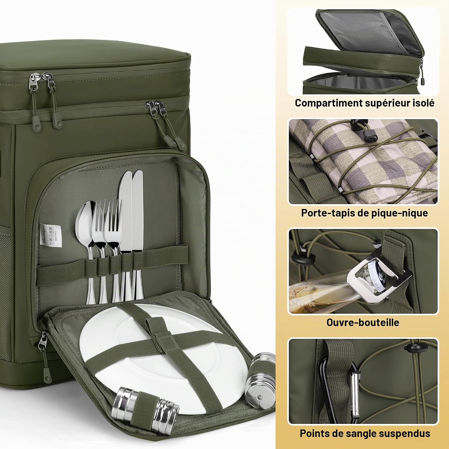 Detalle 2 de Youngoa Sac à Dos Isotherme 30L – Glacière étanche pour pique-nique, camping et randonnée