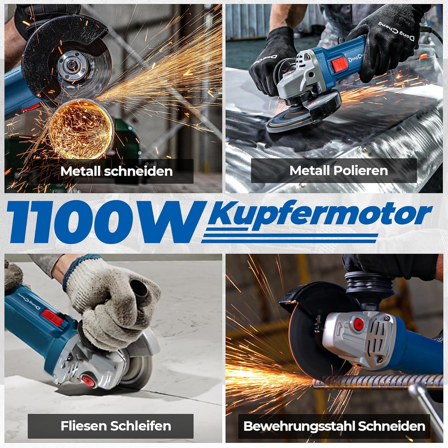 Detalle de DongCheng Winkelschleifer 1100W, 125mm – kompakter Kraftpaket mit Schnellverschluss und umfangreichem Zubehör