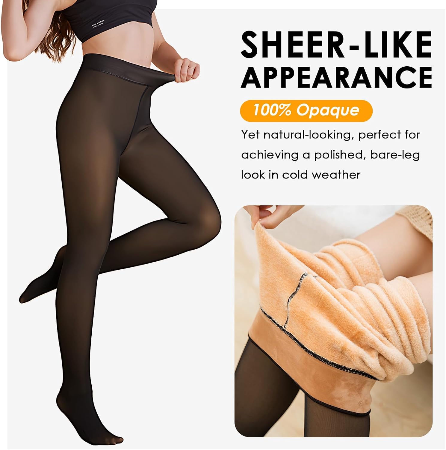 Detalle 2 de FurBall Women's Winter Fleece-Lined Tights, Faux-Translucent Look