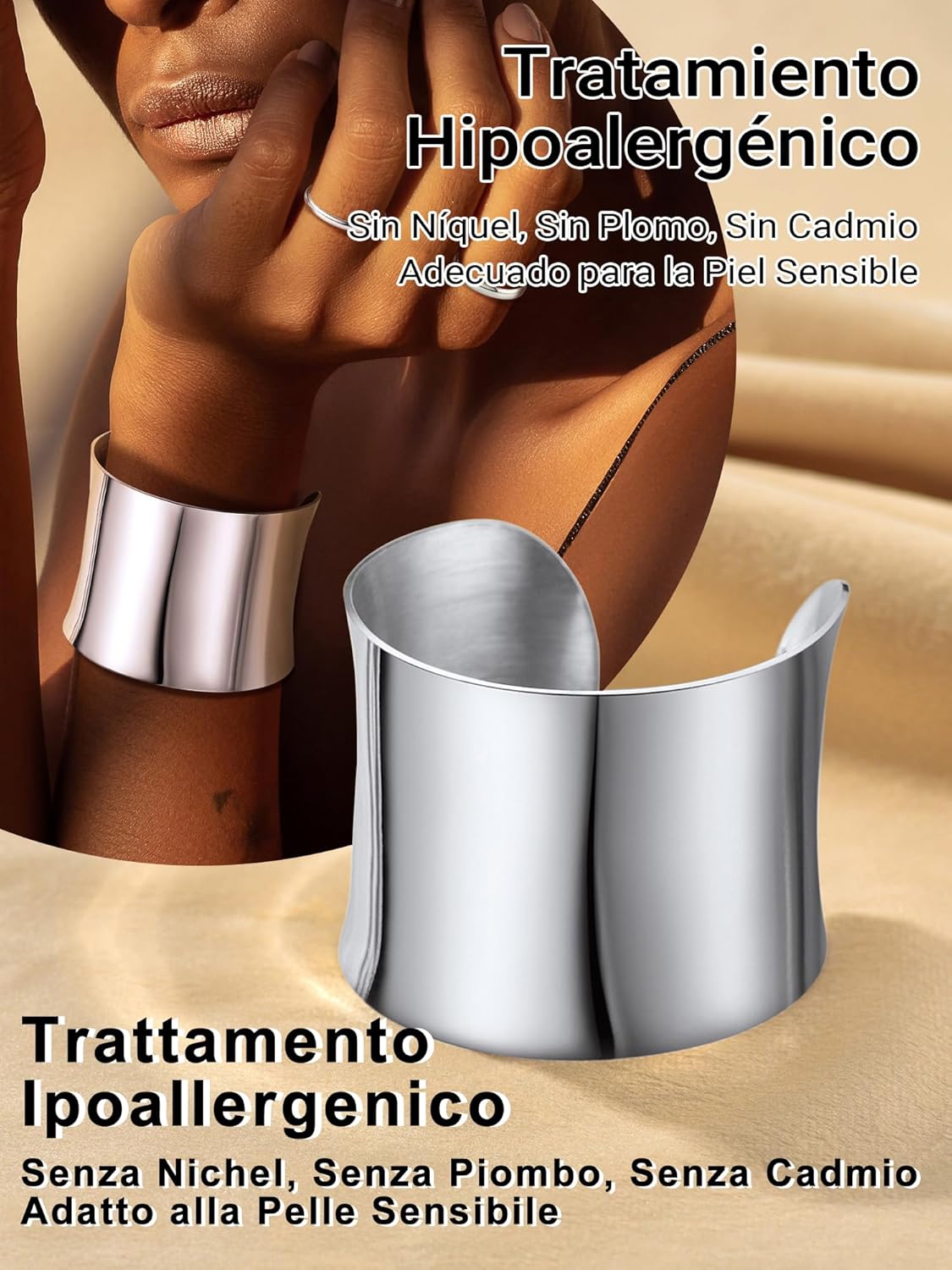 Thumbnail 4 de PROSTEEL bracciale donna in acciaio 316L placcato oro 18K, lunghezza 40/49 mm, aperto e regolabile