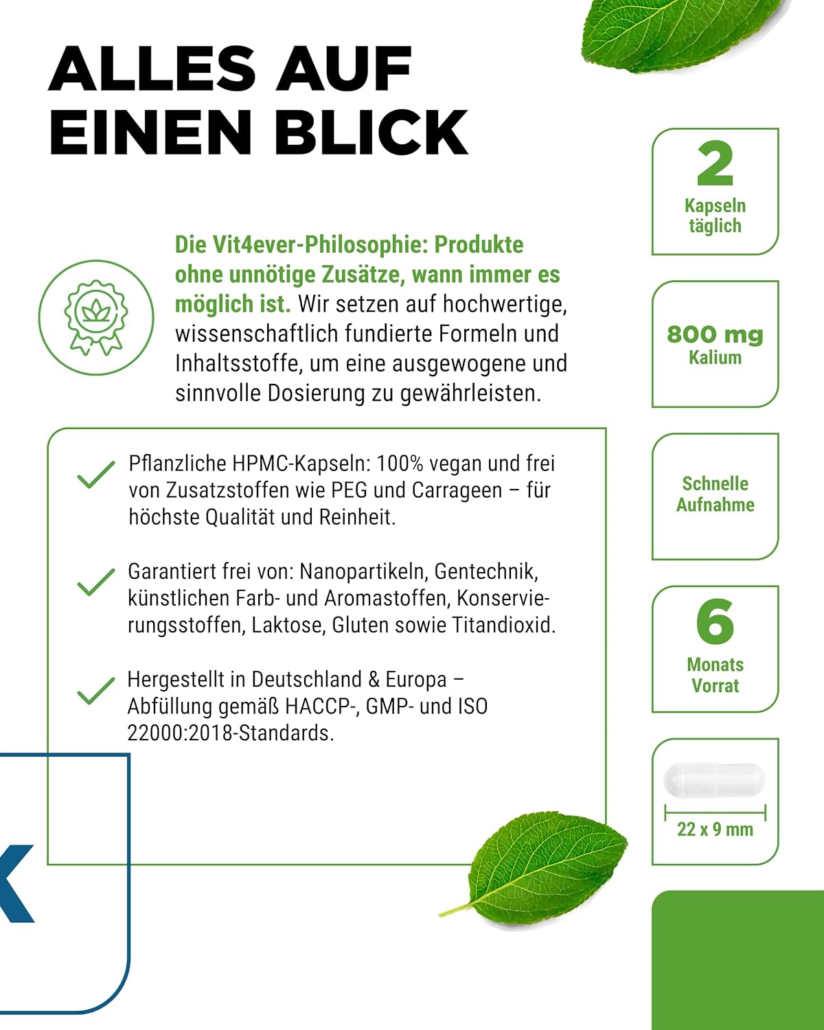 Thumbnail 3 de vit4ever Kalium Kaliumcitrat 800 mg pro Tagesdosis – 365 Kapseln (6-Monatsvorrat, vegan)