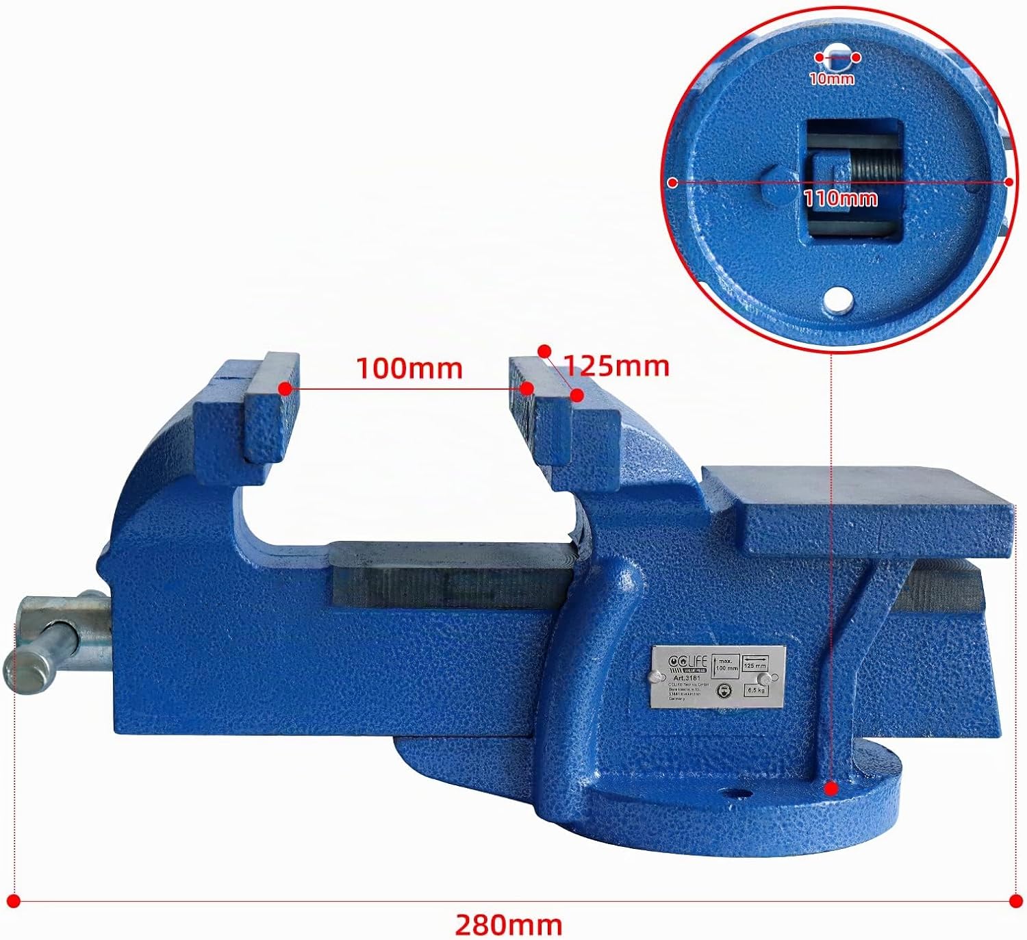 Detalle de CCLIFE Morsa da Banco 125 mm in Ghisa Professionale – Prestazioni affidabili per officina