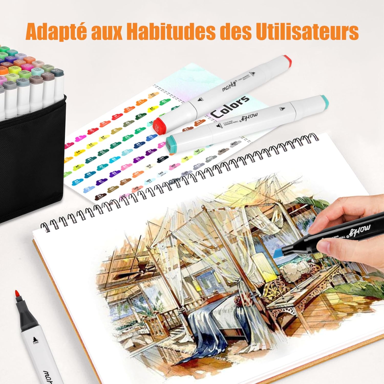 Detalle de AEDAGA 168+2 feutres à alcool double pointe avec app gratuite (biseautée + fine)