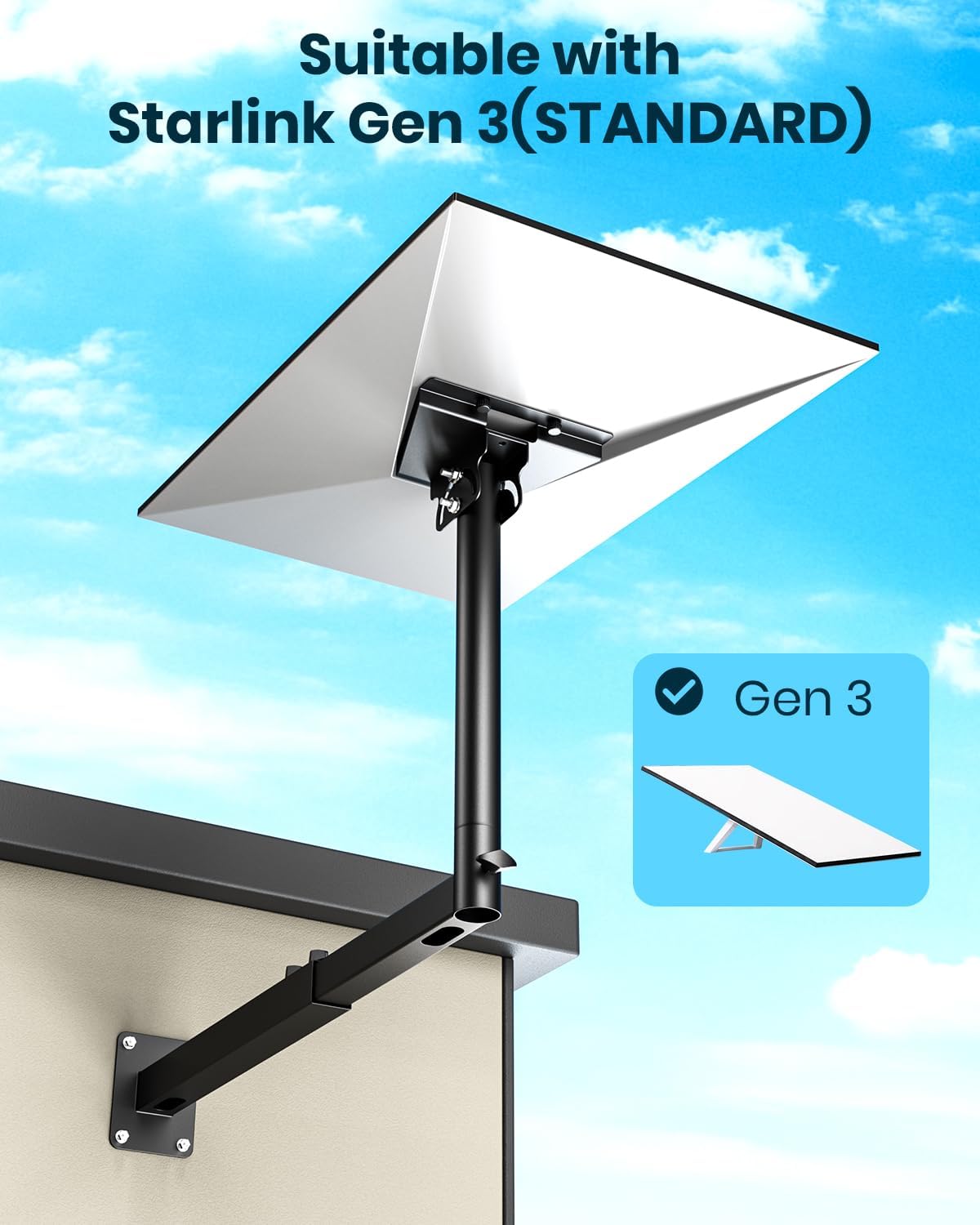 Detalle de Osknaruixi Starlink Gen 3 Mount: Heavy-Duty Extension Pole & Long Wall Mount