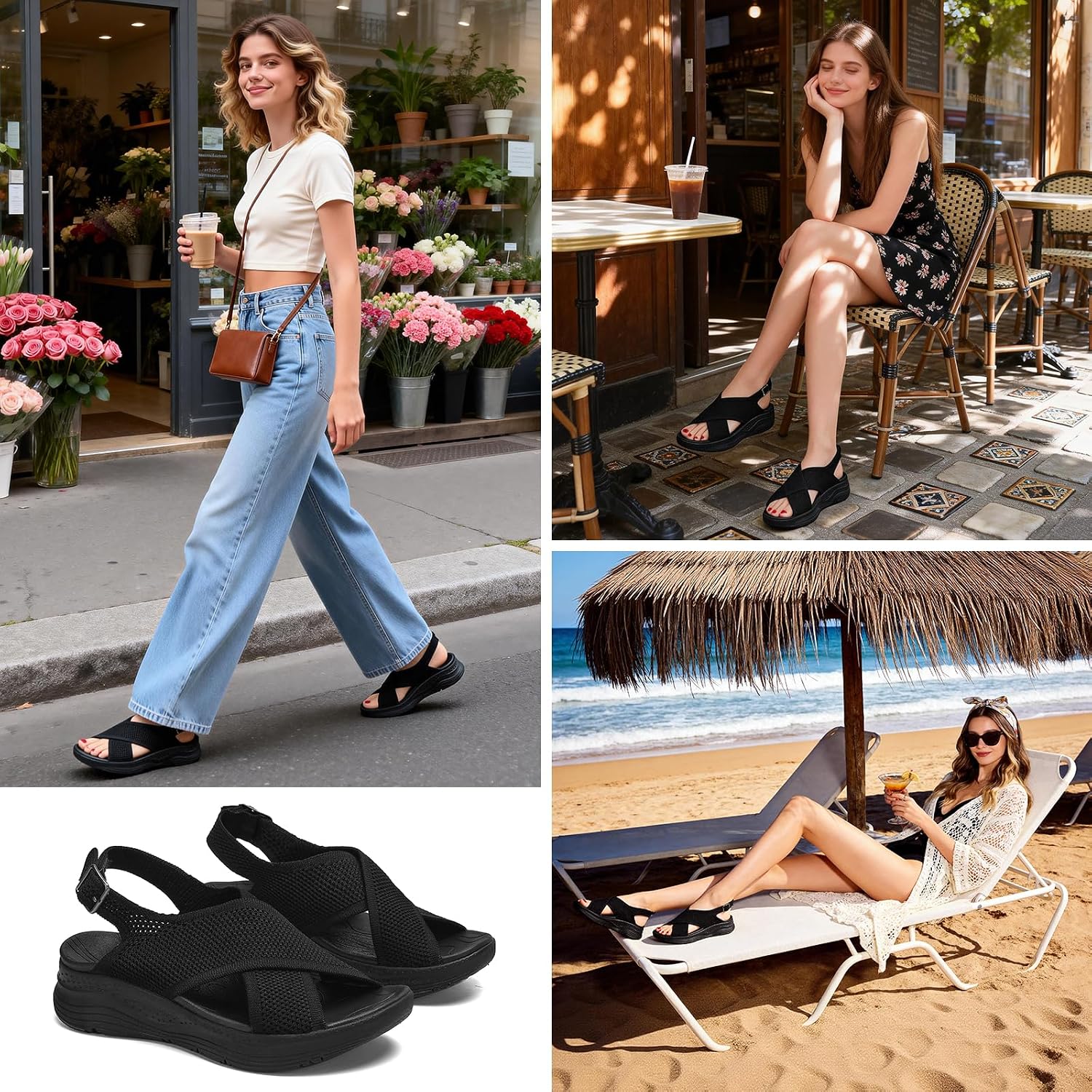 Thumbnail 1 de Hanani Womens Orthopedic Sandals with Adjustable Straps and Arch Support