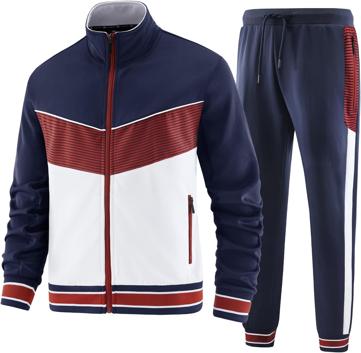 Thumbnail 6 de W JIANWANG Herren-Trainingsanzug mit durchgehendem Reißverschluss und Kapuze (Jacke + Hose)