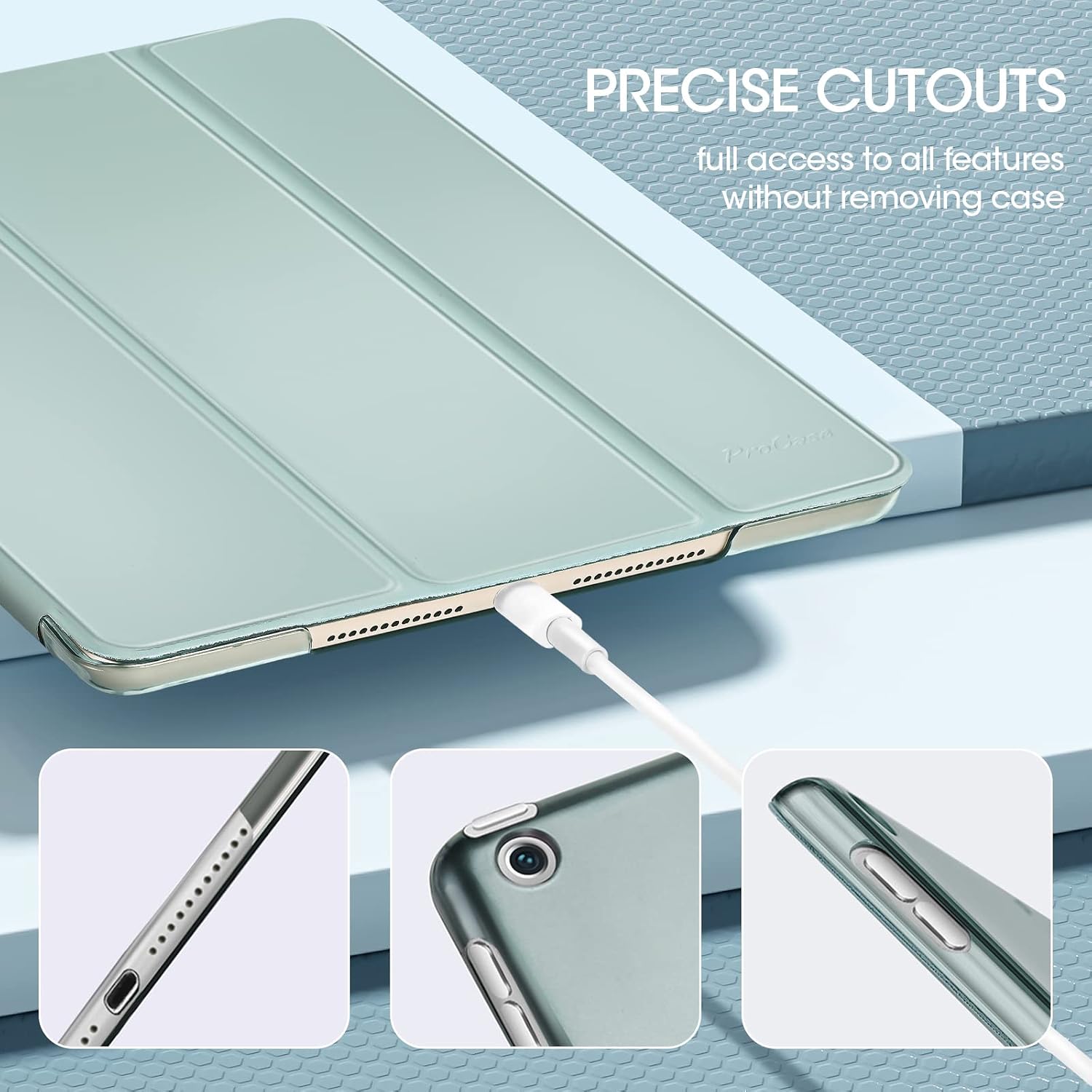 Detalle de ProCase slim hard-shell case for iPad 9th/8th/7th gen (10.2-inch) in light grey