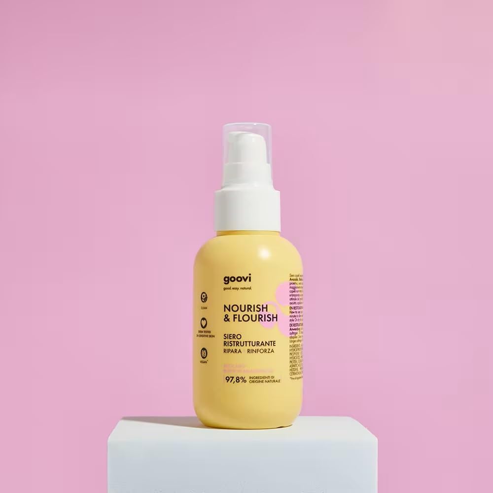 Detalle de Goovi Nourish and Flourish Siero Capelli Ristrutturante et Nutriente con Avocado, Biotina e Amminoacidi