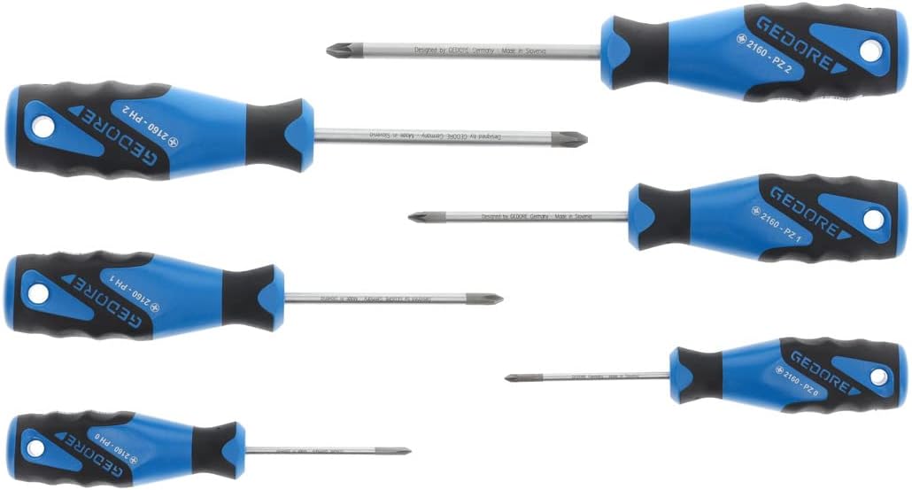 Detalle de GEDORE 2160 PHZ-06 – 6-częściowy zestaw wkrętaków PH i PZ z uchwytami 3K