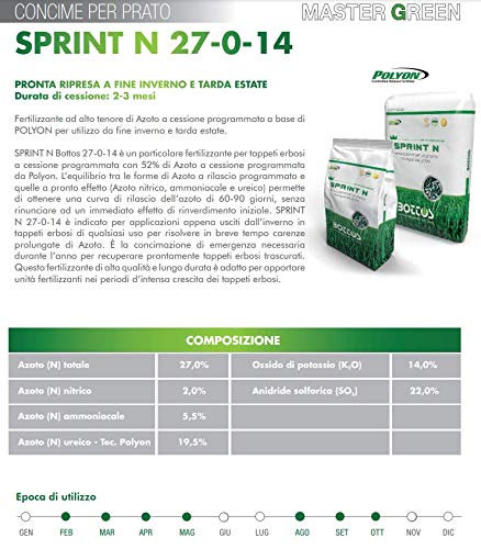 Detalle de Bottos Sprint N 2 KG – Concime Professionale a lungo effetto per tappeto erboso