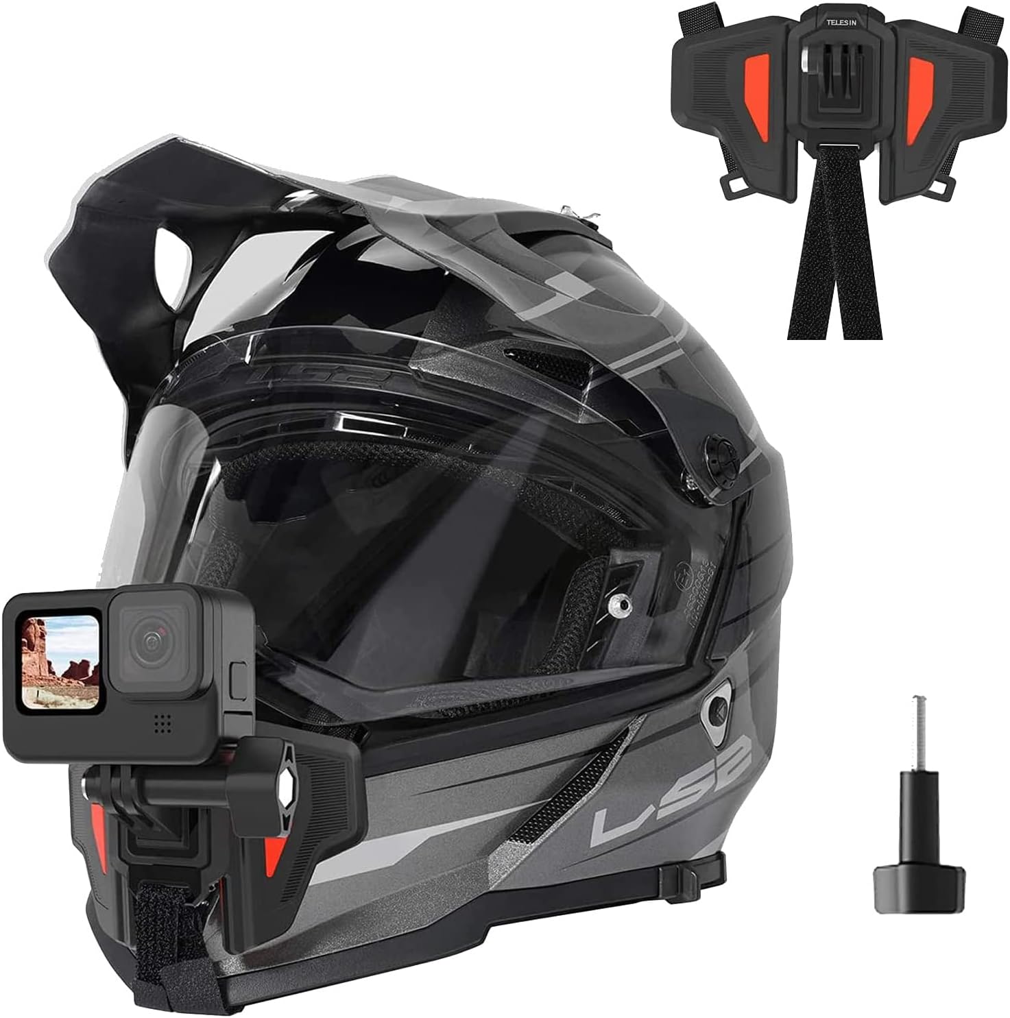 Detalle de TELESIN Motorrad Helmhalterung für Action Kamera