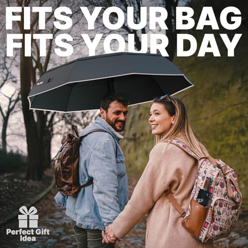 Thumbnail 8 de Royal Walk Folding Travel Umbrella with Vented Canopy, Reflective Strip & Wood Handle