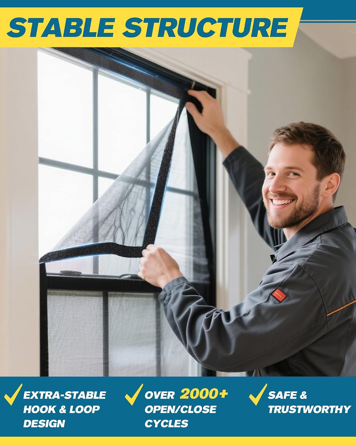 Thumbnail 4 de Emitever Heavy Duty Hook and Loop Tape – strong self-adhesive double-sided strip (Black, 20mm x 10m)