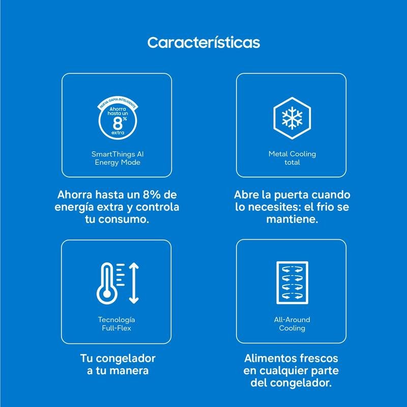 Detalle de Congelador vertical Samsung Bespoke AI 323L: eficiencia inteligente y freezing sin escarcha