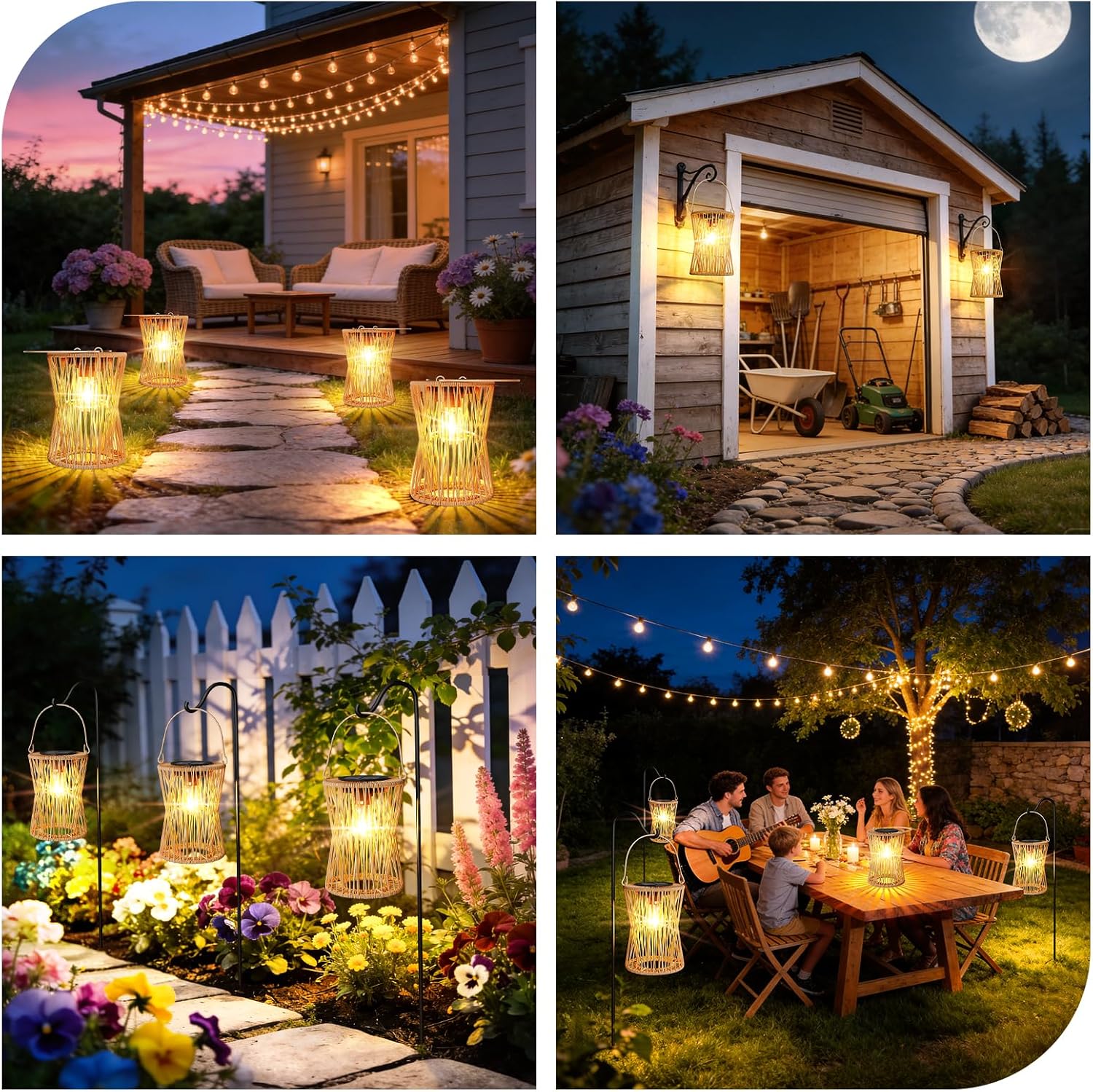 Thumbnail 1 de AOUNQ Solar Lights Outdoor Garden Ornaments – 2 Pack Vintage Rattan Hanging Solar Lanterns (Auto On/Off, IP65)