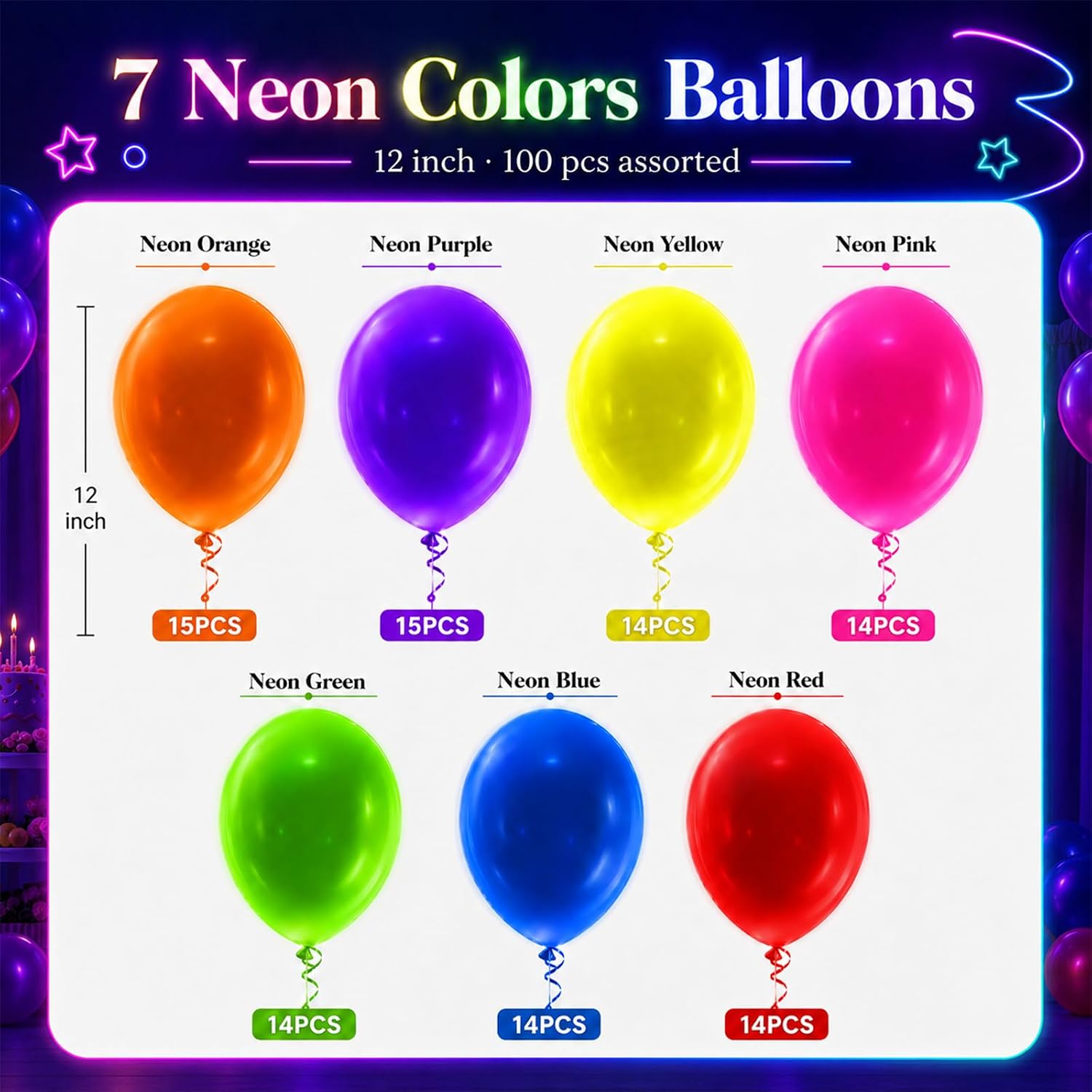 Thumbnail 3 de UV Neon Balloons 100 pcs 12 in ๐