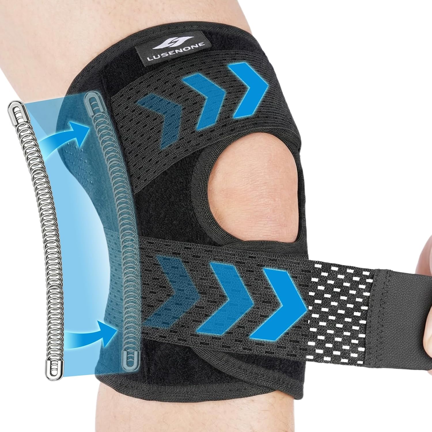 Detalle de Lusenone Kniebandage für Damen & Herren – Verstellbare Kniestütze mit Seitenstabilisatoren
