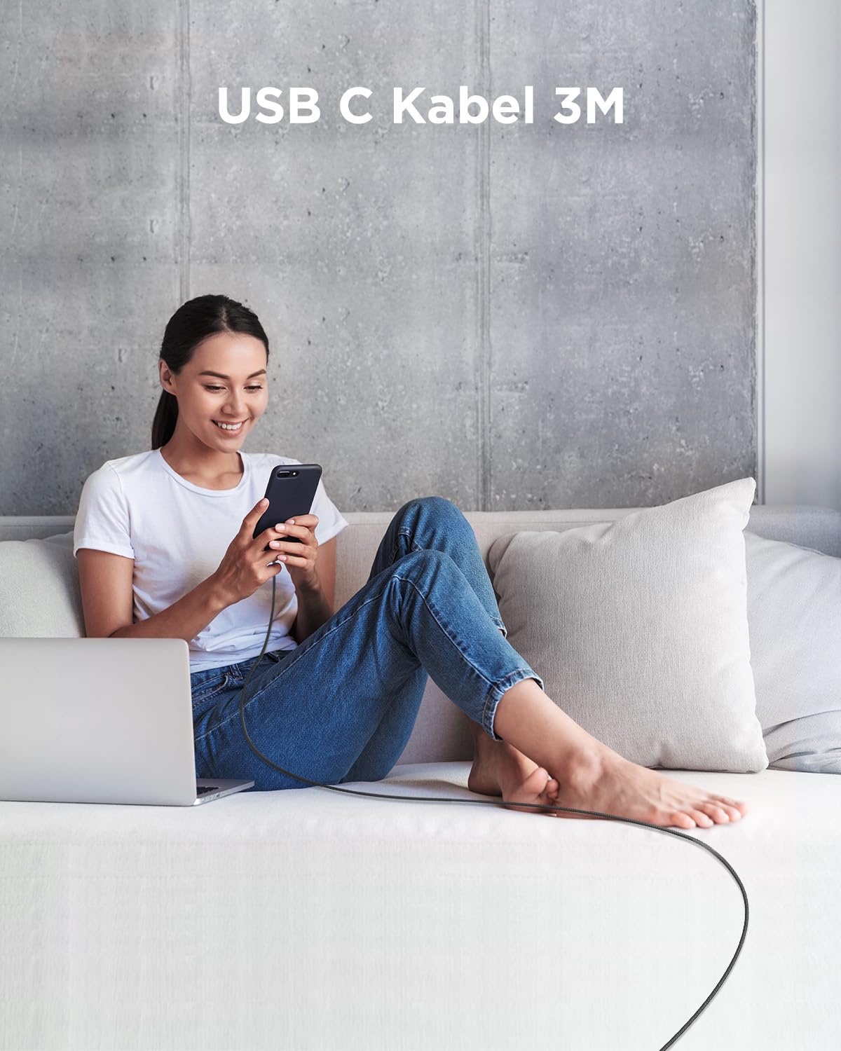 Thumbnail 5 de USB-C Kabel 3 m (Nylon) USB auf USB-C, Schnellladekabel 3A mit Datenübertragung bis 480 Mbit/s