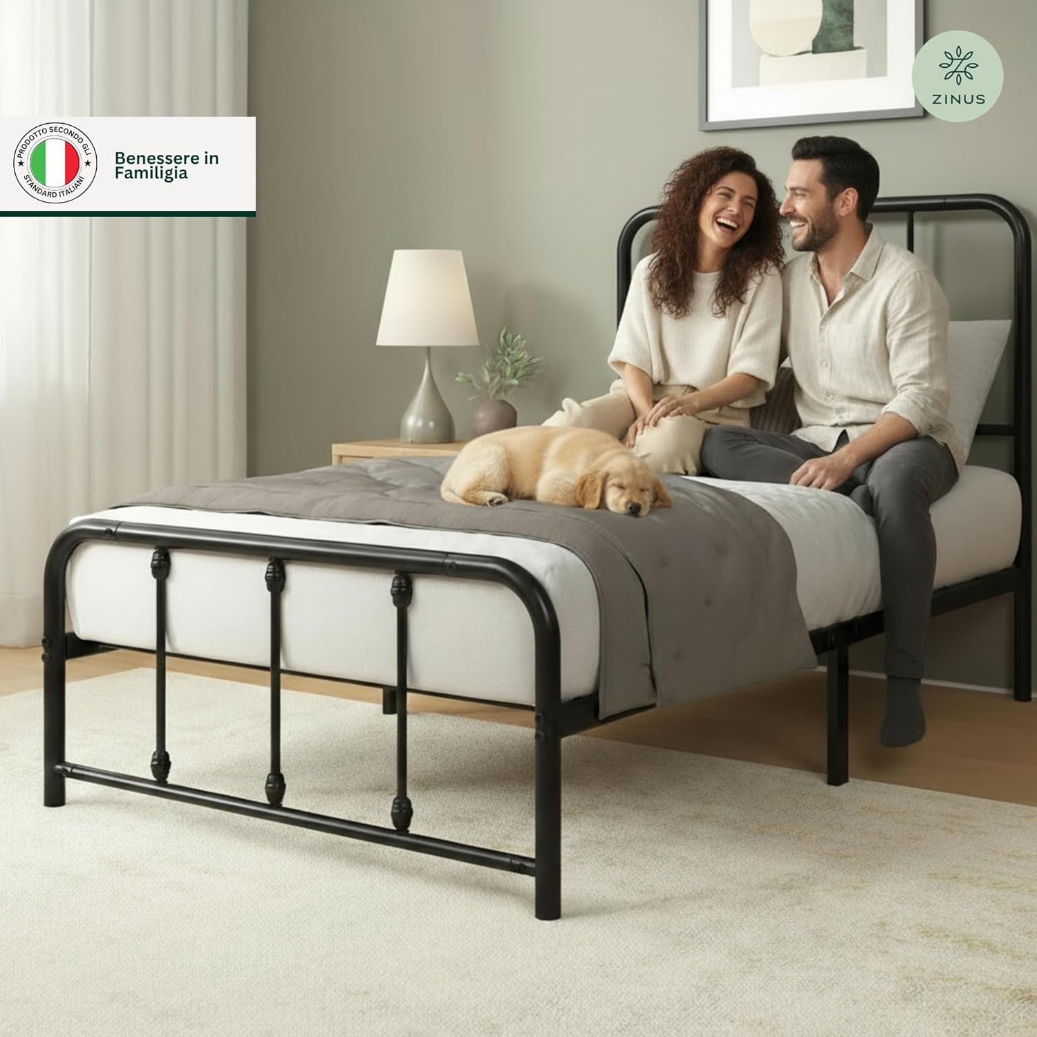 Thumbnail 2 de Zinus Florence Rete Letto Singolo 80x190 cm con Testiera in Metallo – Struttura con Doghe Incluse
