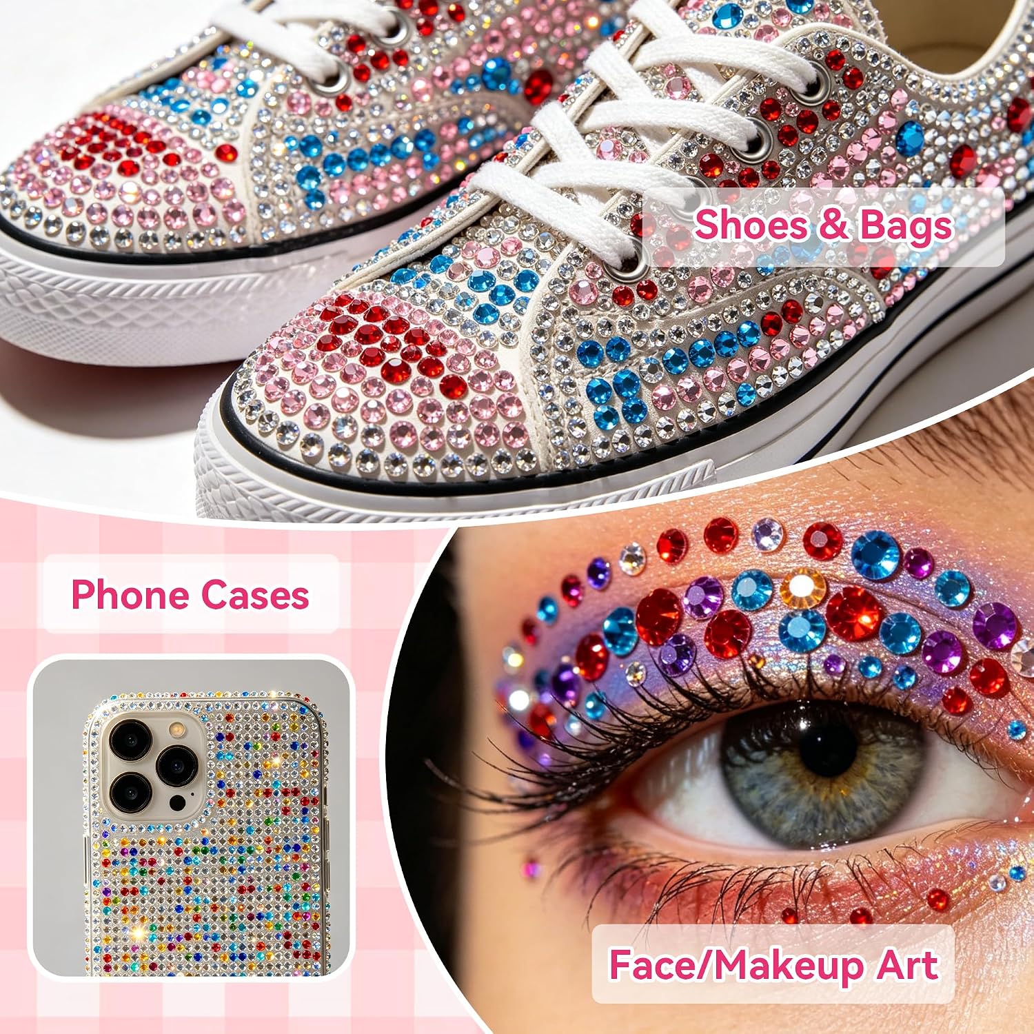 Detalle de Bedazzling Kit: Nail Resin Rhinestones for Crafts – 30,000pcs, 24 Colours with Picker Pen & Tweezers