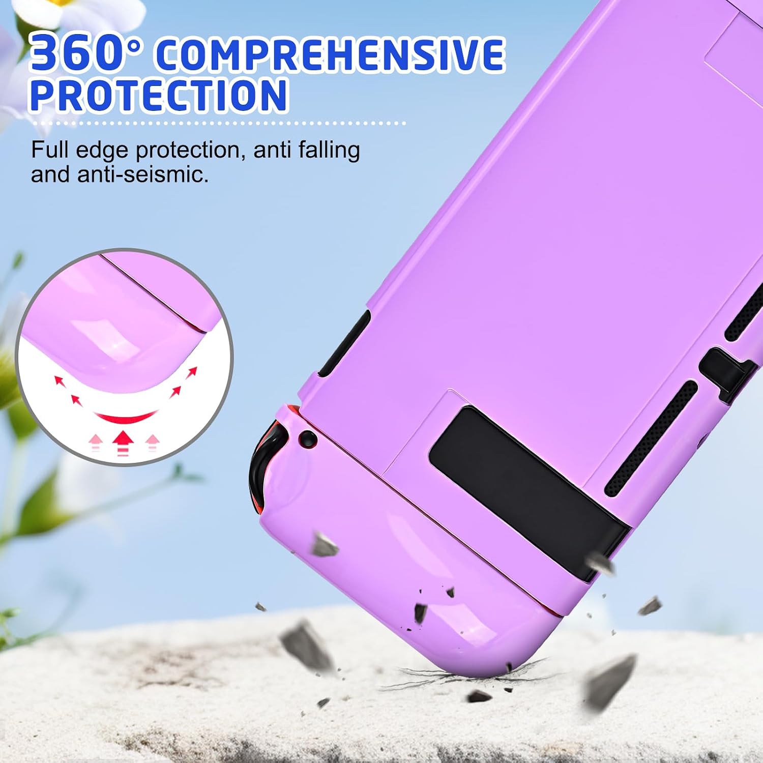 Thumbnail 1 de DLseego Protective Case for Nintendo Switch – Slim Dockable Hard PC Case with 2 Soft Handle Grips and 4 Thumb Grips (Purple)