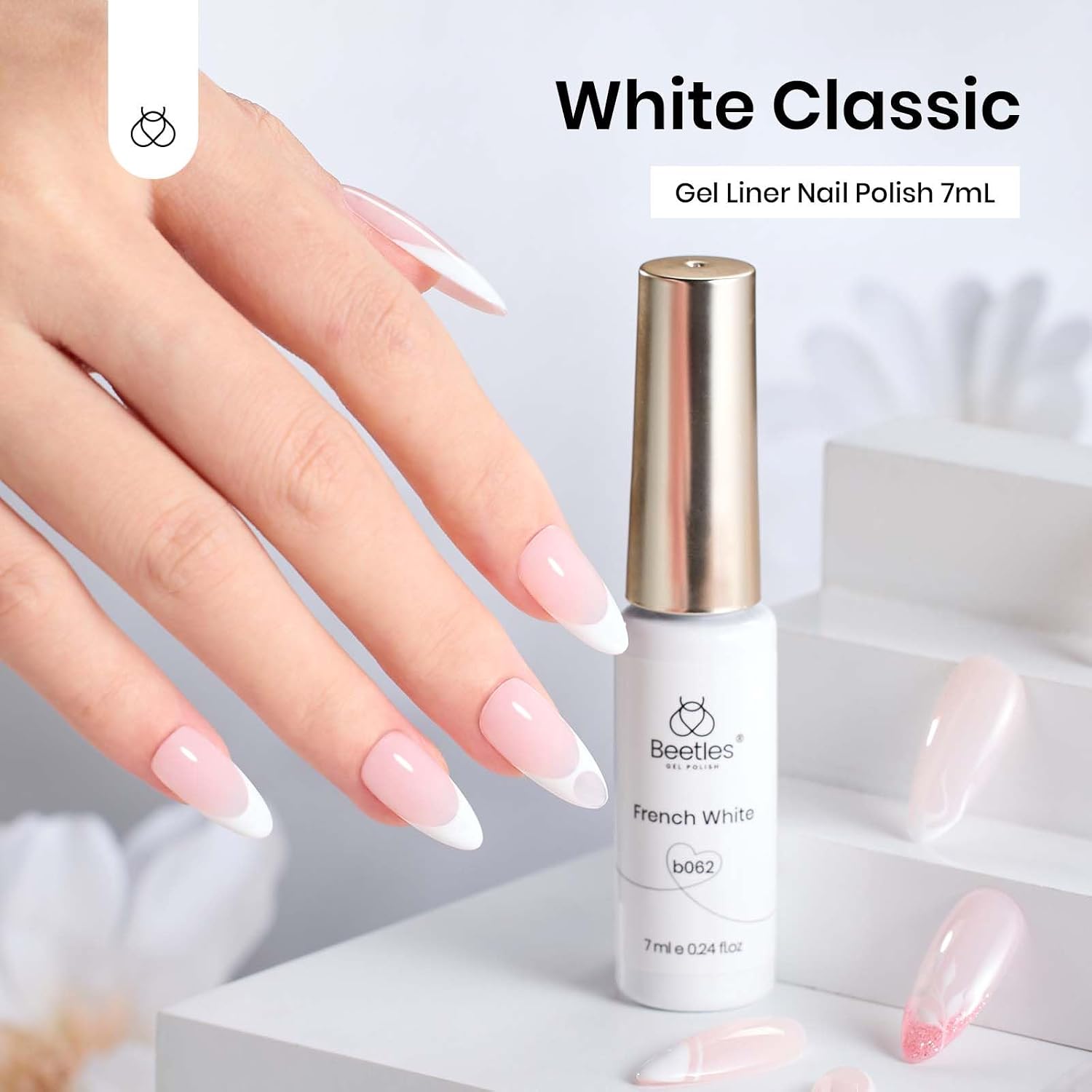 Detalle 1 de Beetles Swirl Nail Art White Gel Polish Liner (Classic White) with Thin Brush, 1 pc / 7ml