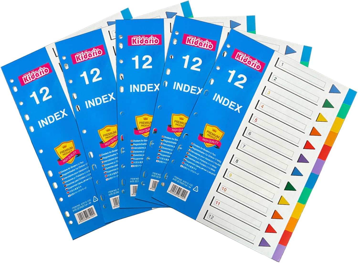 A4 File Dividers 5 Pack, 12-Part PP Index Tabs (1–12) for Ring Binders