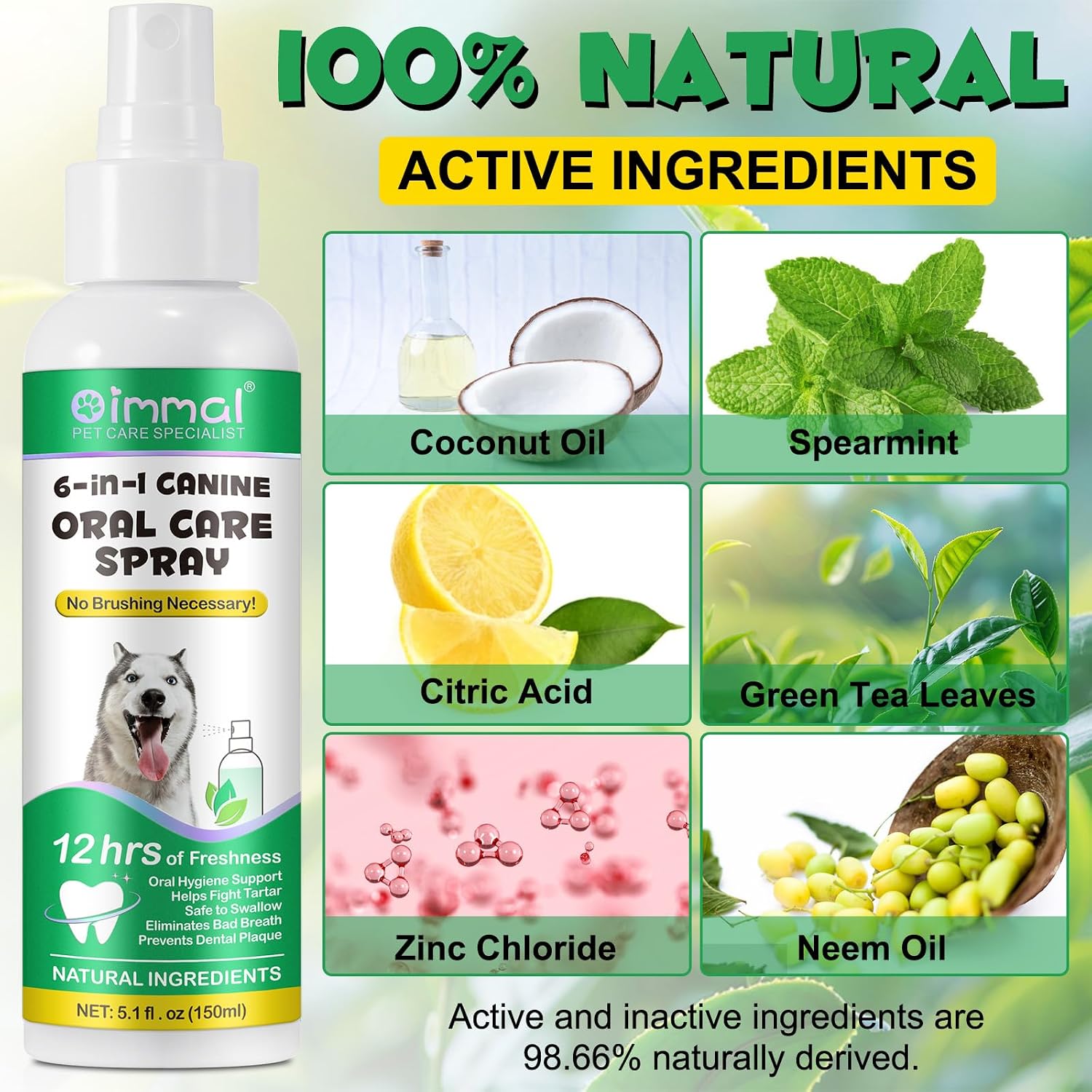 Detalle de CiAIplw Fresh Breath Oral Care Spray for Dogs – 6-in-1 Coconut Mint, 150ml
