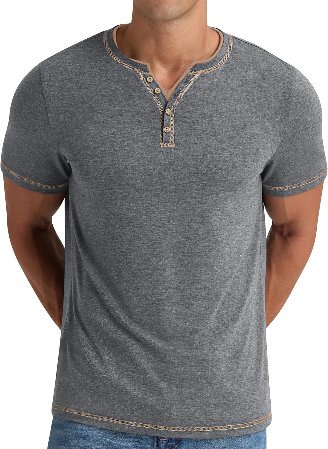 Thumbnail 4 de NITAGUT Henley T-Shirt für Herren mit V-Ausschnitt und Knopfleiste – kurzarm, slim fit für den Sommer