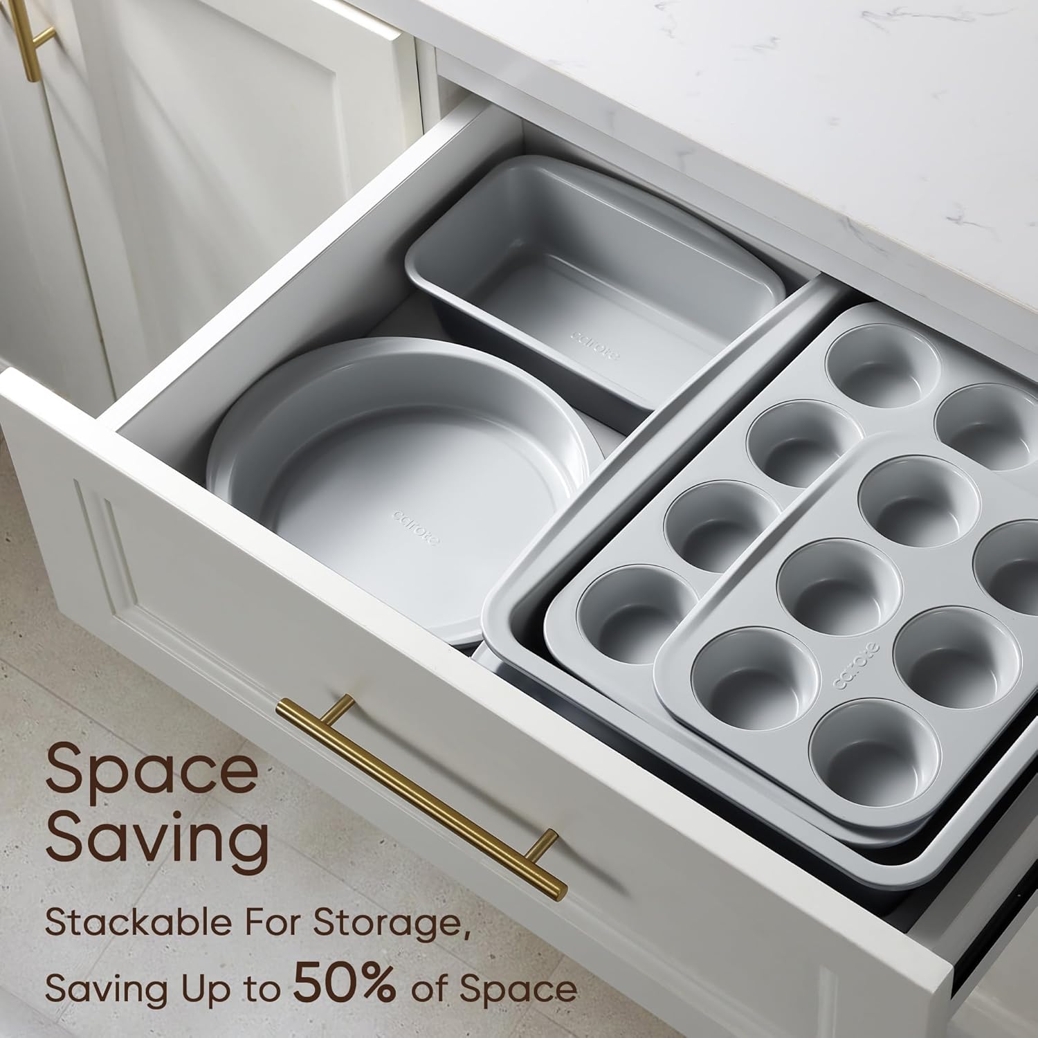 Thumbnail 6 de CAROTE 7-Piece Nonstick Stackable Baking Pans Set (Gray & Blue) for Cookies, Muffins, Bread, Cake & More