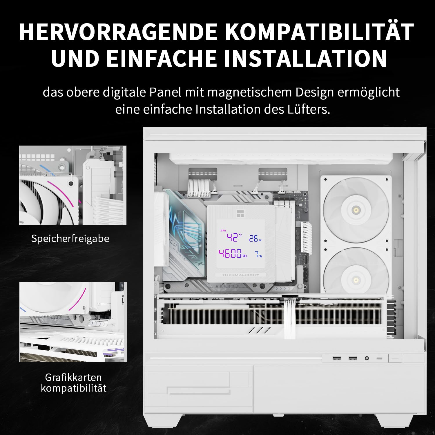 Detalle de Thermalright TR Phantom Spirit 120 Digital SNOW – Dual-Tower CPU-Luftkühler mit 7 Kupfer-Heatpipes und ARGB